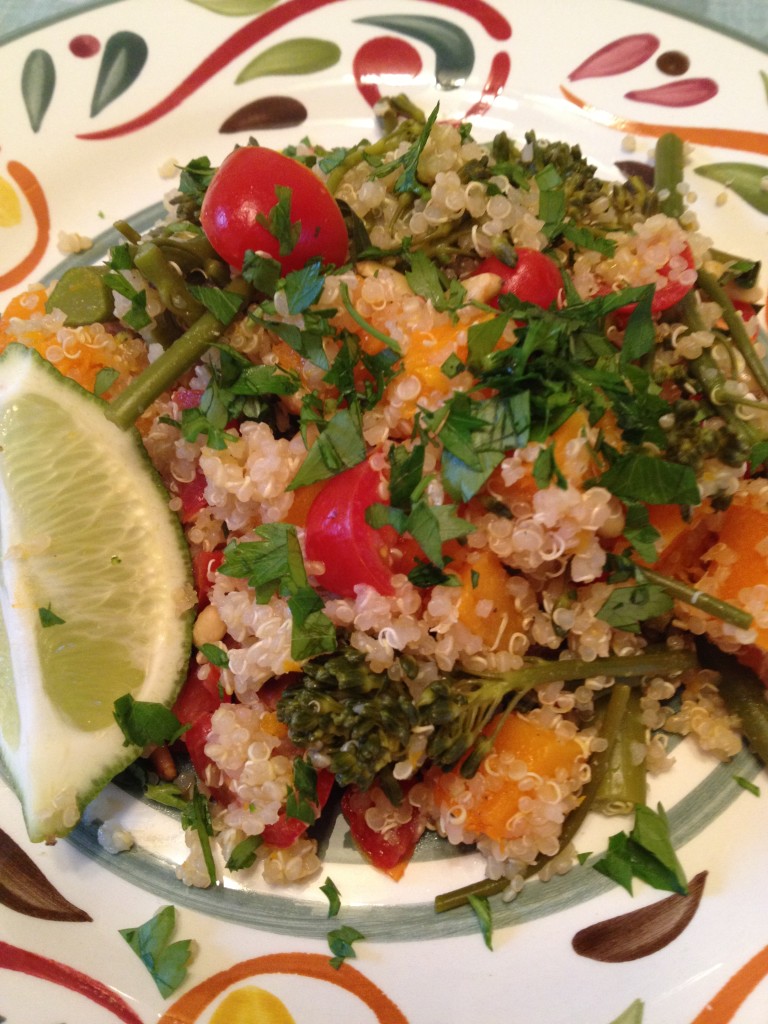 Well Dined | Quinoa with Butternut Squash, Broccolini, Tomato, Avocado Cream