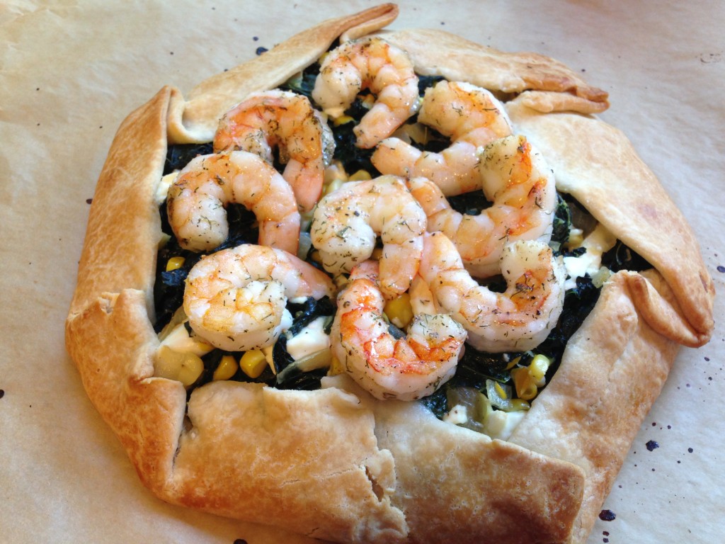Well Dined | Kale and Corn Galette with Feta and Shrimp