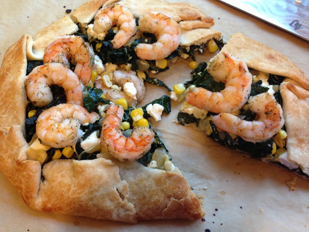 Well Dined | Kale and Corn Galette with Feta and Shrimp