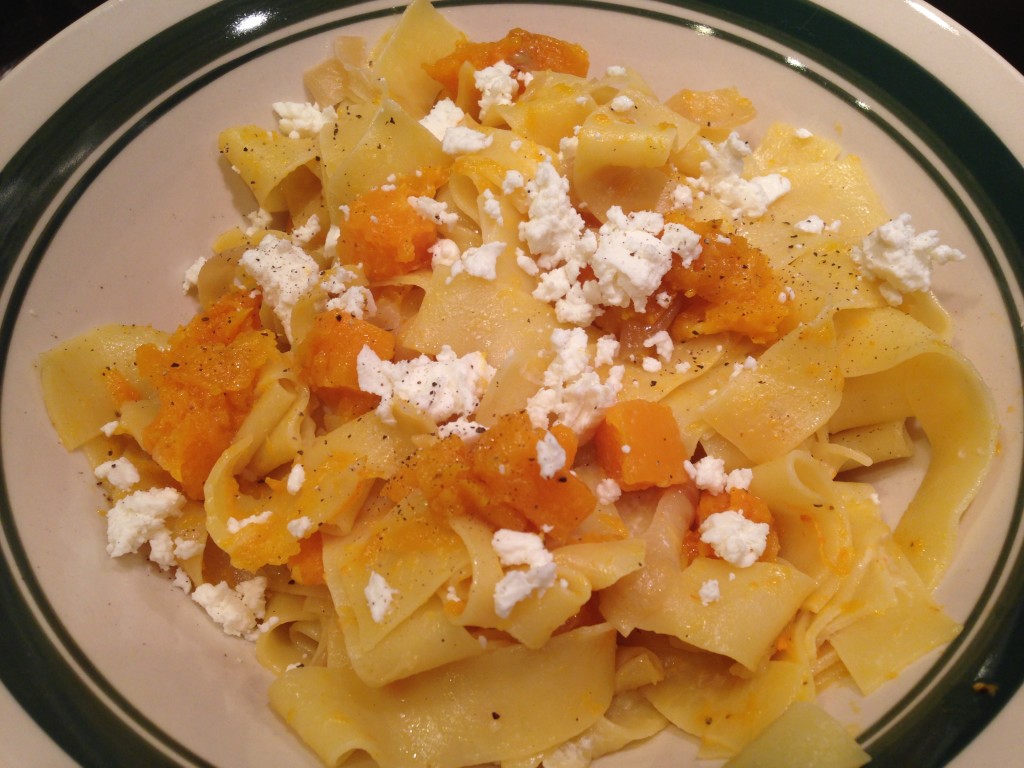 Well Dined | Buttery Pappardelle with Roasted Butternut Squash, Caramelized Onions, and Goat Cheese