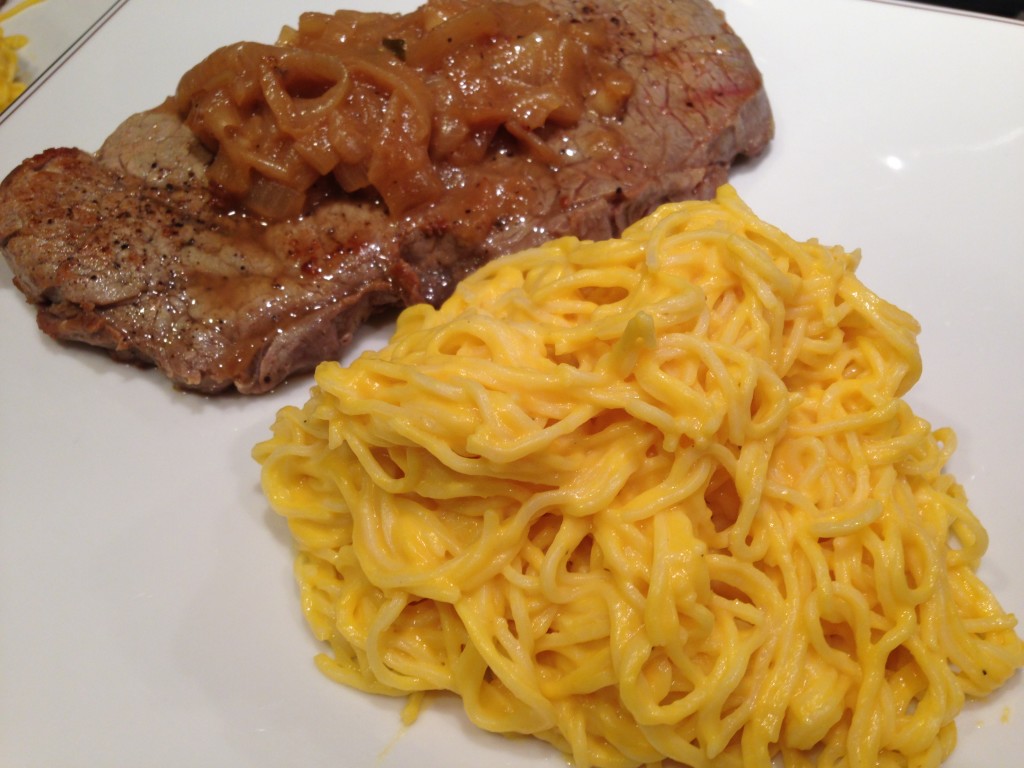 Well Dined | Butternut Squash and Goat Cheese Alfredo, Steak with Caramelized Onions and Sherry