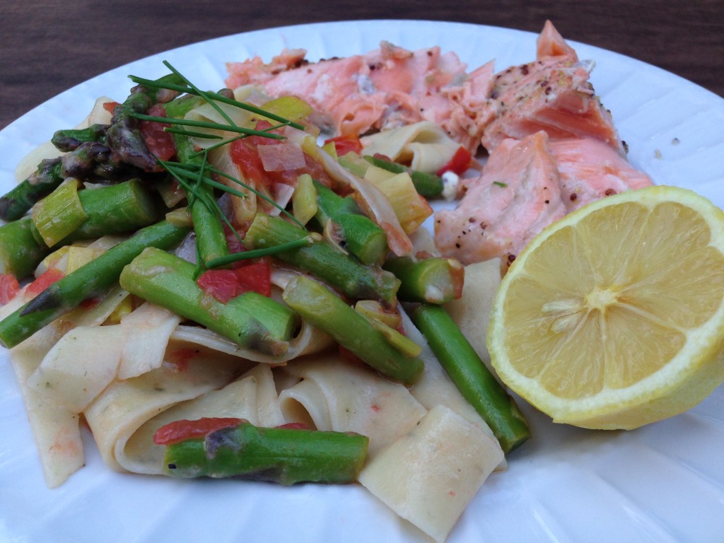 Well Dined | Farmer's Market Pasta with Asparagus, Tomato, Leek, Lemon, and White Wine