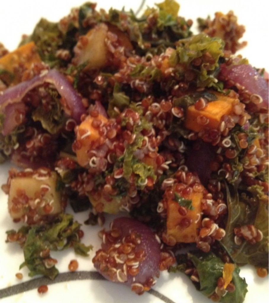 Well Dined | Quinoa Salad with Roasted Sweet Potato, Kale, Apple, and Red Onion