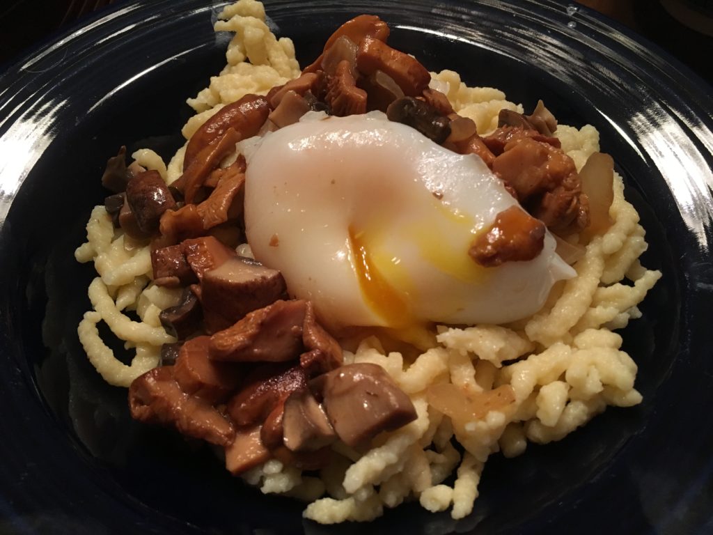 Well Dined | Spaetzle with Mushrooms, Herbs, and Duck Egg