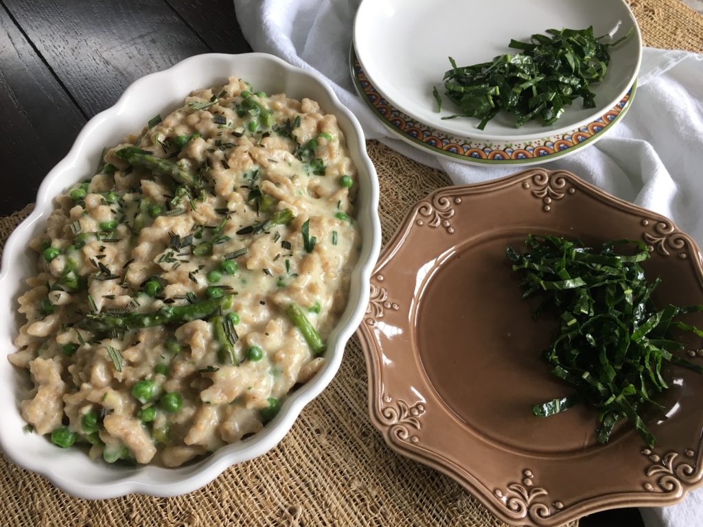 Well Dined | Rye Spaetzle with Spring Vegetables and Gruyere