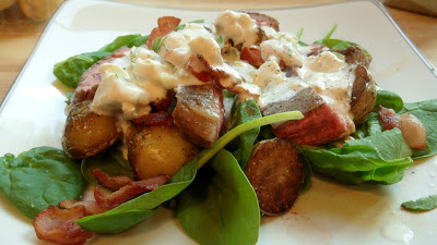 Well Dined | Spinach Salad with Bacon, Steak, Potatoes, and Blue Cheese Dressing